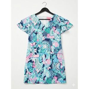 Lilly Pulitzer Dress Womens 6 Blue Kathie Flutter Sleeve Shift V-Neck Mini
